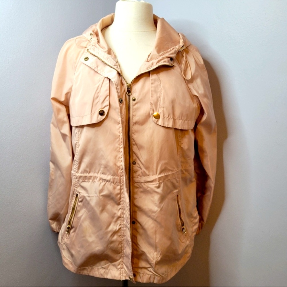 Women XL Pink Blush Windbreaker Lightweight Jacket Hooded Pockets Cavalini